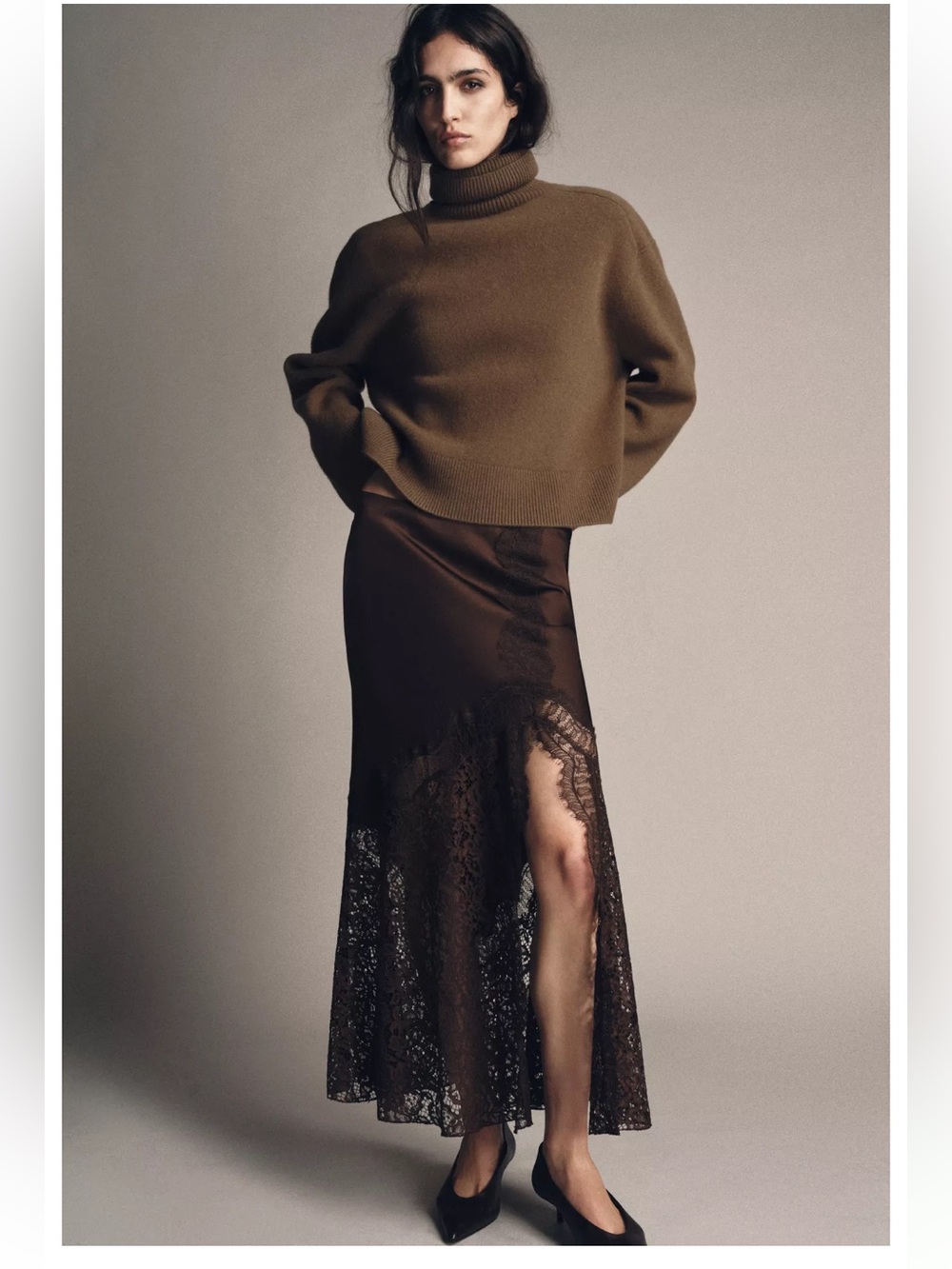 ZARA SATIN EFFECT LACE SKIRT